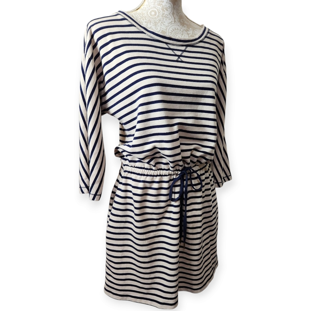 Ann Taylor Loft Striped Boatneck Cinch Tie Waist Casual Dress Size Medium